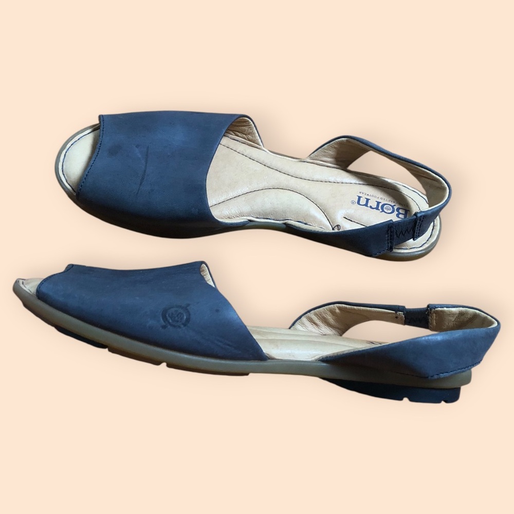 Born Trang Blue Leather Slingback Flat Sandals Peep-toe Cushioned Women’s 8M - Picture 3 of 14